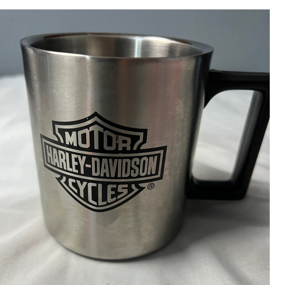 Harley-Davidson Stainless Steel Coffee Mug Cup Black Handle Bar & Shield Logo